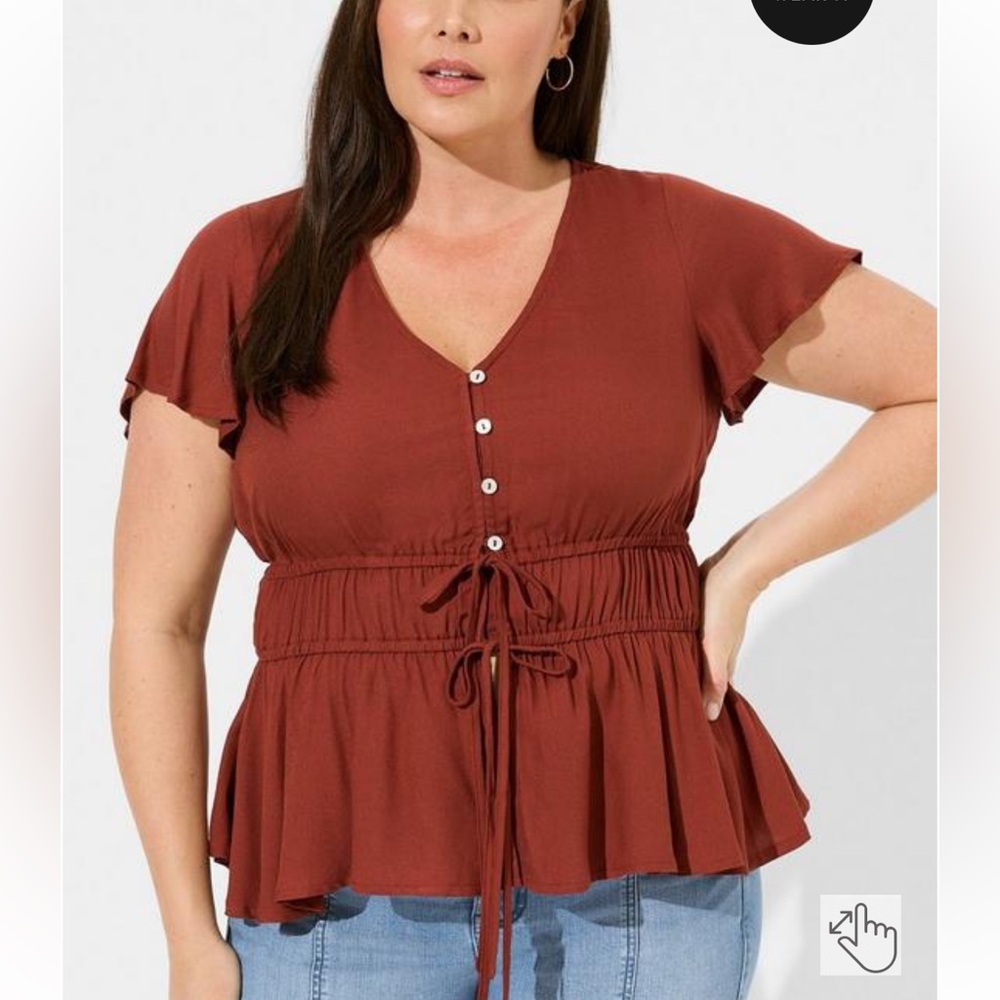 NWT Torrid Gauze waist detail flutter sleeve top size 2 Madder brown - Picture 4 of 6